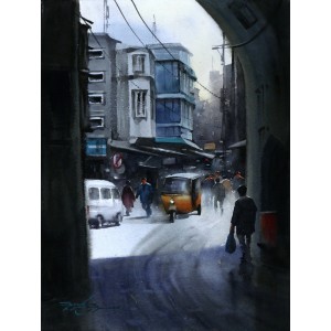 Sarfraz Musawir, Walled City Lahore, 11 x 15 Inch, Watercolor on Paper, Cityscape Painting, AC-SAR-158